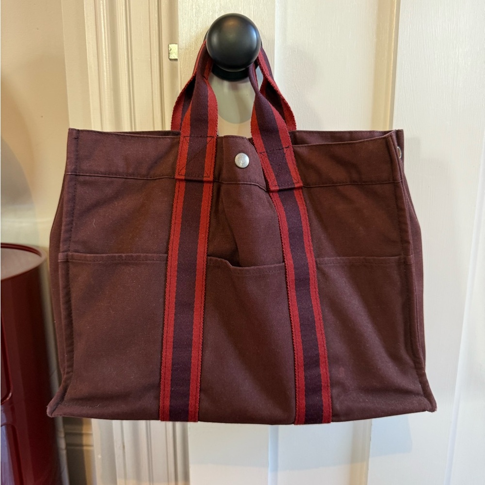 Hermes Burgundy Fourre Tout Canvas Bag